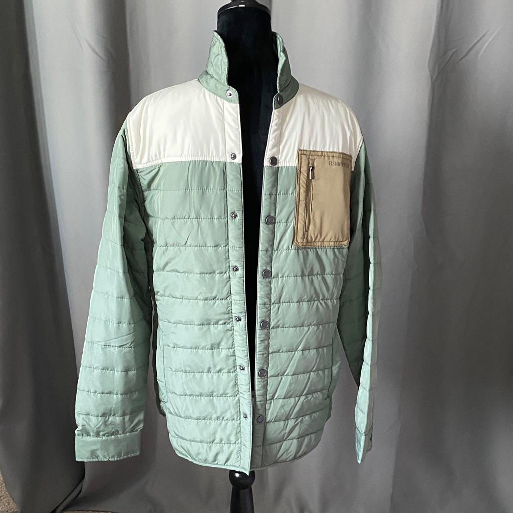 Men's Fish Hippie Green And White Quilted Jacket
